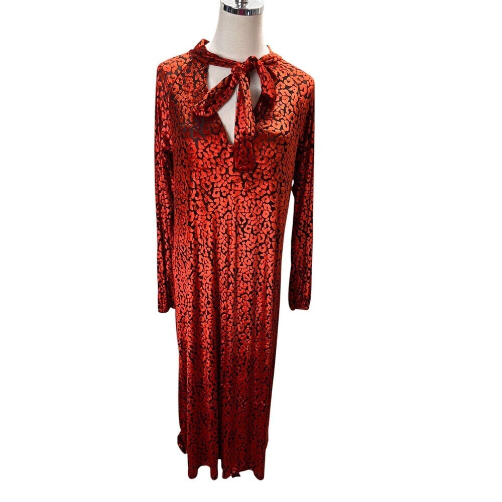 Asos Dress Women's Size 6 Orange Black Floral Maxi Long Sleeve